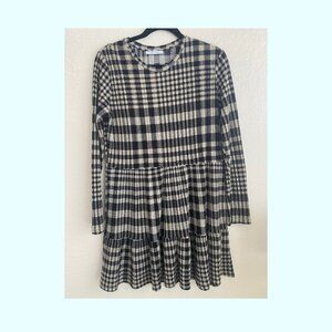 ZARA Trafaluc Plaid Long Sleeve Dress – Black & White – Size L